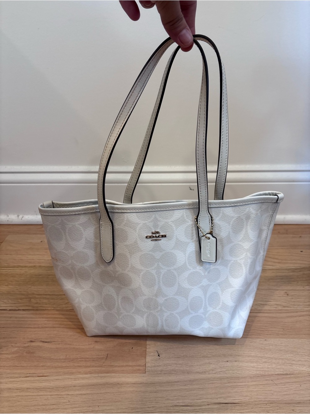 Coach Mini City Tote in Signature Canvas white-on-white monogram